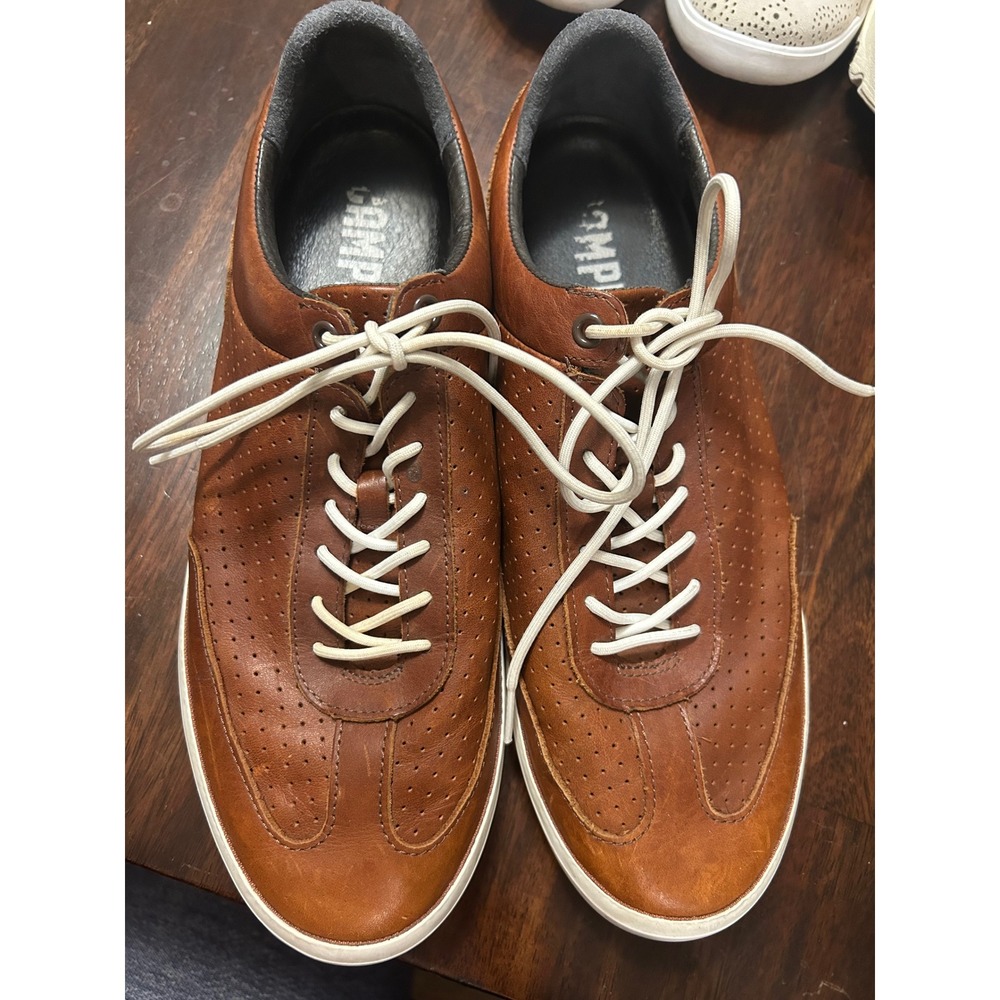 Camper Brown Leather Sneakers with White Laces